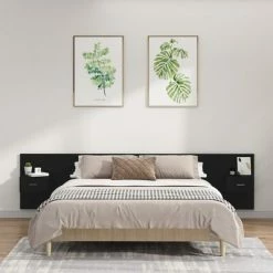 VidaXL Tête de lit avec armoires Noir Bois d’ingénierie -Têtes et pieds de lit Soldes image 1 3115749
