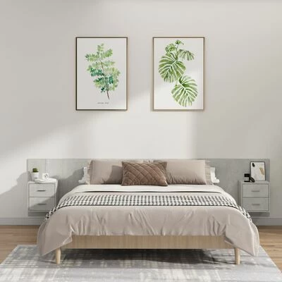 VidaXL Tête de lit avec armoires Gris béton Bois d'ingénierie 4 VidaXL Tête de lit avec armoires Gris béton Bois d'ingénierie – Image 2
