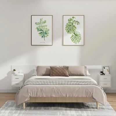 VidaXL Tête de lit avec armoires Blanc brillant Bois d'ingénierie 4 VidaXL Tête de lit avec armoires Blanc brillant Bois d'ingénierie – Image 2