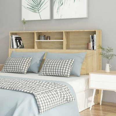 VidaXL Armoire de tête de lit Blanc et chêne sonoma 160x19x103,5 cm 3 VidaXL Armoire de tête de lit Blanc et chêne sonoma 160x19x103,5 cm – Image 2