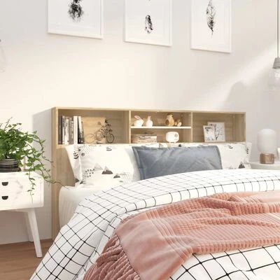 VidaXL Armoire de tête de lit Blanc et chêne sonoma 180x19x103,5 cm 4 VidaXL Armoire de tête de lit Blanc et chêne sonoma 180x19x103,5 cm – Image 2