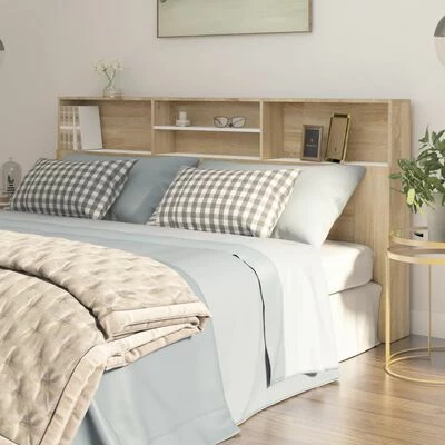 VidaXL Armoire de tête de lit Blanc et chêne sonoma 200x19x103,5 cm 4 VidaXL Armoire de tête de lit Blanc et chêne sonoma 200x19x103,5 cm – Image 2