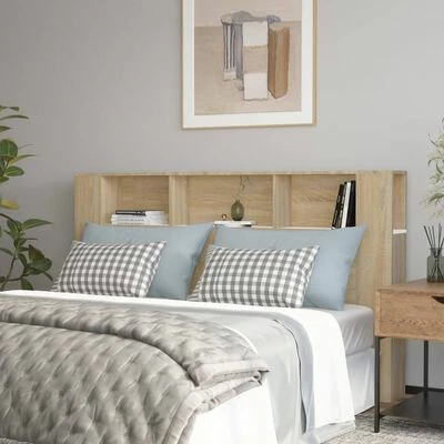 VidaXL Armoire de tête de lit Blanc et chêne sonoma 180x18,5x104,5 cm 4 VidaXL Armoire de tête de lit Blanc et chêne sonoma 180x18,5x104,5 cm – Image 2