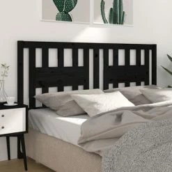 VidaXL Tête de lit Noir 156x4x100 cm Bois massif de pin -Têtes et pieds de lit Soldes image 1 818679