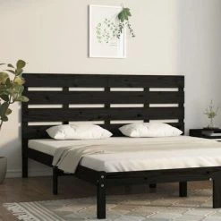 VidaXL Tête de lit Noir 120x3x80 cm Bois massif de pin -Têtes et pieds de lit Soldes image 1 821341