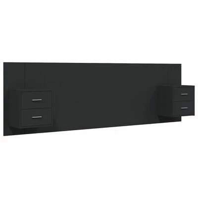 VidaXL Tête de lit avec armoires Noir Bois d’ingénierie 3 VidaXL Tête de lit avec armoires Noir Bois d’ingénierie