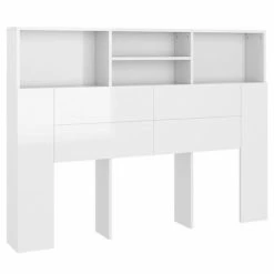 VidaXL Armoire de tête de lit Blanc brillant 140x19x103,5 cm