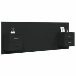 VidaXL Tête de lit avec armoires Noir Bois d'ingénierie 10 VidaXL Tête de lit avec armoires Noir Bois d'ingénierie -Têtes et pieds de lit Soldes image 3 3115685