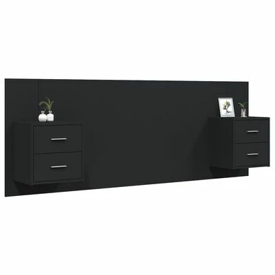 VidaXL Tête de lit avec armoires Noir Bois d'ingénierie 5 VidaXL Tête de lit avec armoires Noir Bois d'ingénierie – Image 3