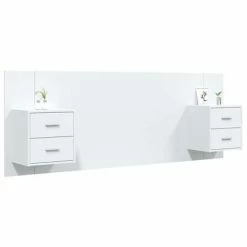 VidaXL Tête de lit avec armoires Blanc brillant Bois d'ingénierie -Têtes et pieds de lit Soldes image 3 3115688