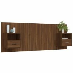 VidaXL Tête de lit avec armoires Chêne marron Bois d'ingénierie -Têtes et pieds de lit Soldes image 3 3115699