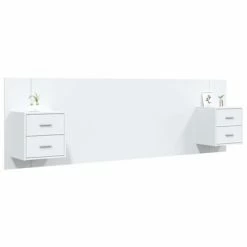 VidaXL Tête de lit avec armoires Blanc brillant Bois d'ingénierie -Têtes et pieds de lit Soldes image 3 3115712