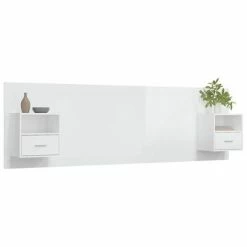 VidaXL Tête de lit avec armoires Blanc brillant Bois d'ingénierie -Têtes et pieds de lit Soldes image 3 3115720