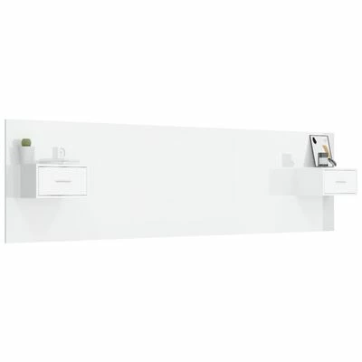 VidaXL Tête de lit avec armoires Blanc brillant Bois d'ingénierie 5 VidaXL Tête de lit avec armoires Blanc brillant Bois d'ingénierie – Image 3