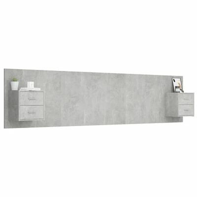 VidaXL Tête de lit avec armoires Gris béton Bois d'ingénierie 5 VidaXL Tête de lit avec armoires Gris béton Bois d'ingénierie – Image 3