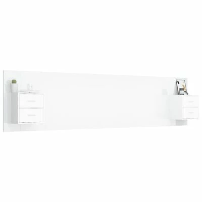 VidaXL Tête de lit avec armoires Blanc brillant Bois d'ingénierie 5 VidaXL Tête de lit avec armoires Blanc brillant Bois d'ingénierie – Image 3