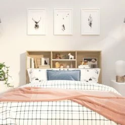 VidaXL Armoire de tête de lit Blanc et chêne sonoma 120x19x103,5 cm -Têtes et pieds de lit Soldes image 3 811858