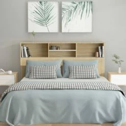 VidaXL Armoire de tête de lit Blanc et chêne sonoma 160x19x103,5 cm 9 VidaXL Armoire de tête de lit Blanc et chêne sonoma 160x19x103,5 cm -Têtes et pieds de lit Soldes image 3 811876