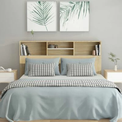 VidaXL Armoire de tête de lit Blanc et chêne sonoma 160x19x103,5 cm 4 VidaXL Armoire de tête de lit Blanc et chêne sonoma 160x19x103,5 cm – Image 3