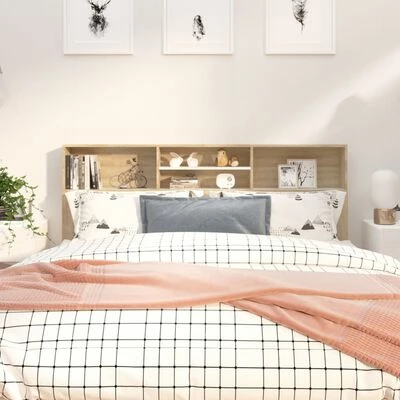 VidaXL Armoire de tête de lit Blanc et chêne sonoma 180x19x103,5 cm 5 VidaXL Armoire de tête de lit Blanc et chêne sonoma 180x19x103,5 cm – Image 3