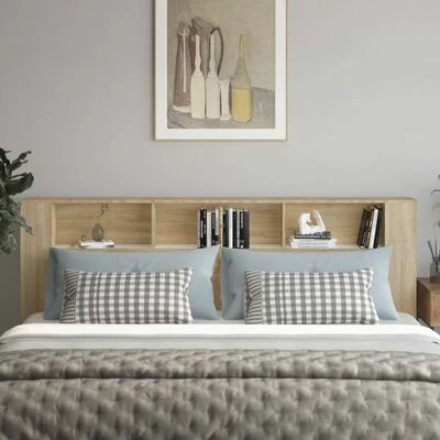 VidaXL Armoire de tête de lit Blanc et chêne sonoma 220x18,5x104,5 cm 5 VidaXL Armoire de tête de lit Blanc et chêne sonoma 220x18,5x104,5 cm – Image 3