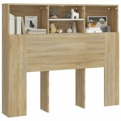 VidaXL Armoire de tête de lit Blanc et chêne sonoma 120x19x103,5 cm -Têtes et pieds de lit Soldes image 4 811858