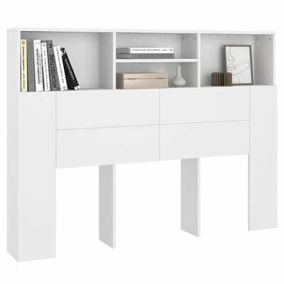 VidaXL Armoire de tête de lit Blanc 140x19x103,5 cm 6 VidaXL Armoire de tête de lit Blanc 140x19x103,5 cm – Image 4