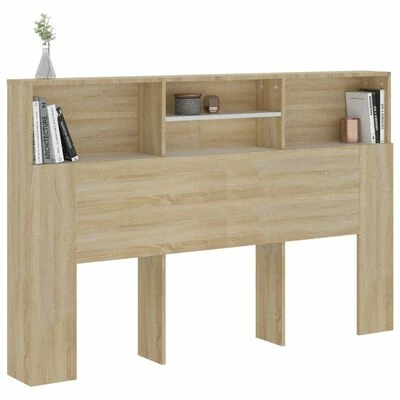 VidaXL Armoire de tête de lit Blanc et chêne sonoma 160x19x103,5 cm 5 VidaXL Armoire de tête de lit Blanc et chêne sonoma 160x19x103,5 cm – Image 4