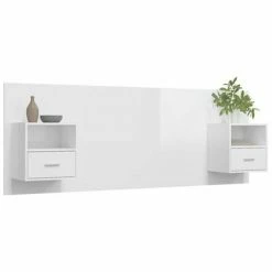 VidaXL Tête de lit avec armoires Blanc brillant Bois d'ingénierie -Têtes et pieds de lit Soldes image 5 3115696