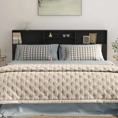 VidaXL Armoire de tête de lit Noir 200x19x103,5 cm 7 VidaXL Armoire de tête de lit Noir 200x19x103,5 cm – Image 5