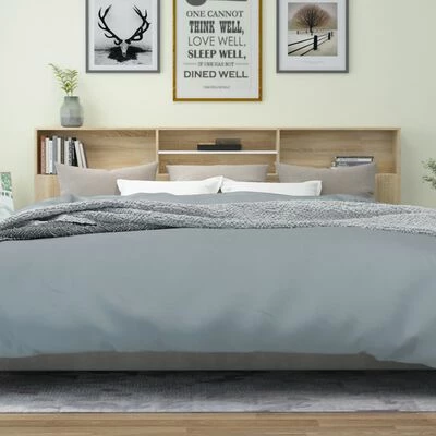 VidaXL Armoire de tête de lit Blanc et chêne sonoma 220x19x103,5 cm 6 VidaXL Armoire de tête de lit Blanc et chêne sonoma 220x19x103,5 cm – Image 5