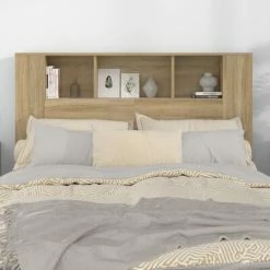 VidaXL Armoire de tête de lit Blanc et chêne sonoma 140x18,5x104,5 cm -Têtes et pieds de lit Soldes image 5 811930